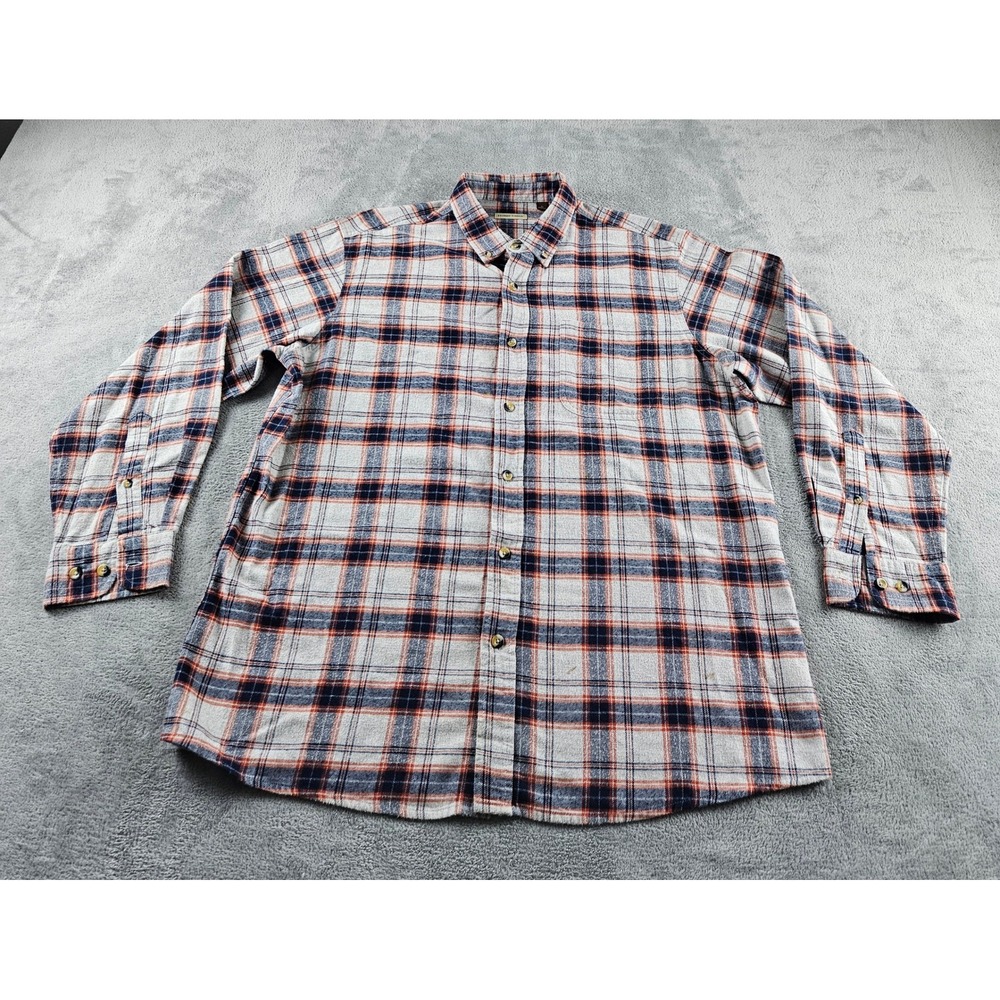 Hobbs Creek Mens XL Flannel Shirt Navy Blue Orange Plaid Button Down Long Sleeve